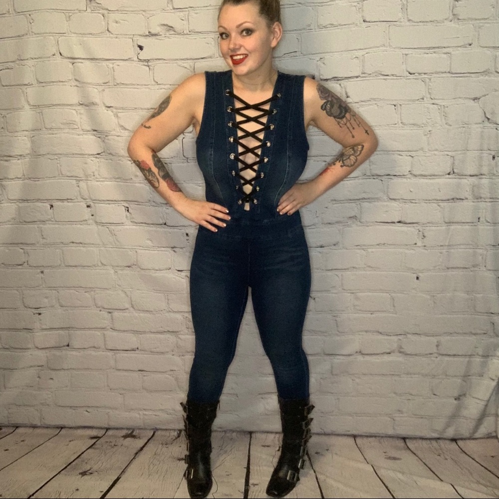 ✨Denim lace up jumpsuit✨ LAST ONE